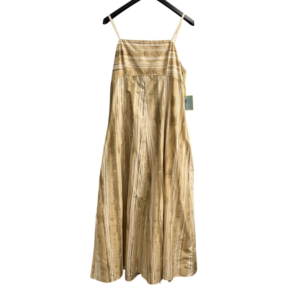 CeCe Sundress Brown Striped‎ Babydoll Maxi Size L Smocked Cut Out Back Beach